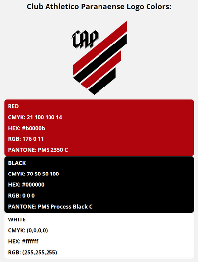 club athletico paranaense team colors codes in HEX, RGB, CMYK, and Pantone