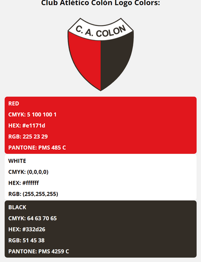 club atletico colon team color codes in HEX, RGB, CMYK, and Pantone