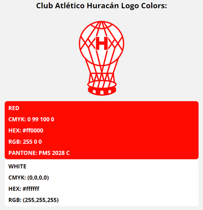 club atletico huracan team color codes in HEX, RGB, CMYK, and Pantone