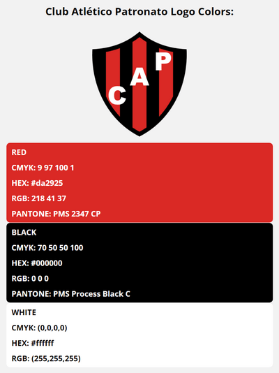 club atletico patronato team color codes in HEX, RGB, CMYK, and Pantone