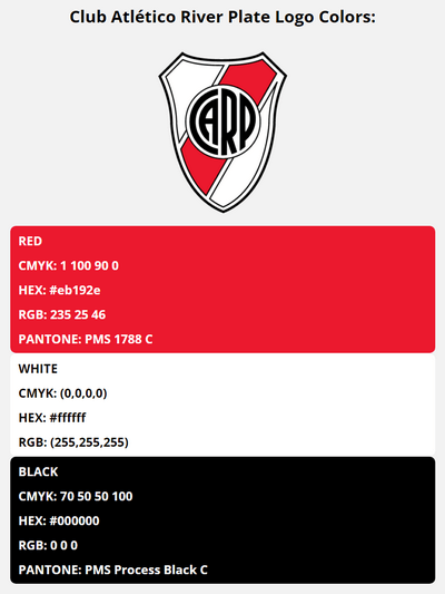 club atletico river plate team color codes in HEX, RGB, CMYK, and Pantone