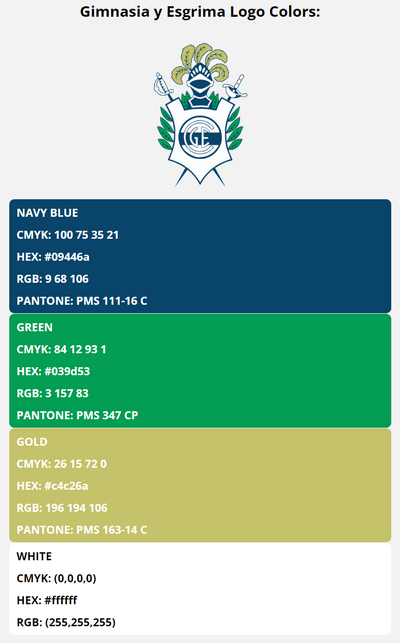 club de gimnasia y esgrima la plata team color codes in HEX, RGB, CMYK, and Pantone