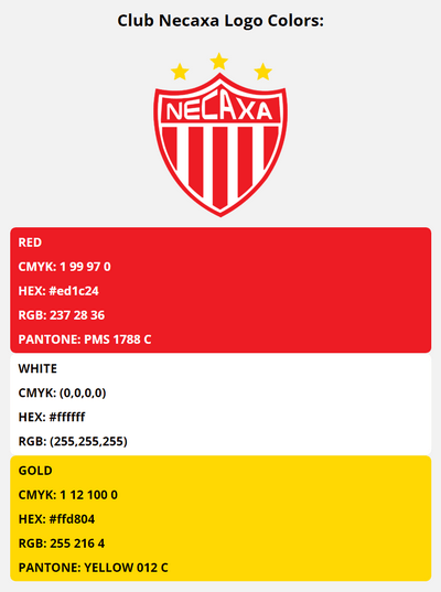 club necaxa team color codes in HEX, RGB, CMYK, and Pantone