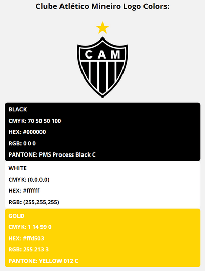 clube atletico mineiro team colors codes in HEX, RGB, CMYK, and Pantone