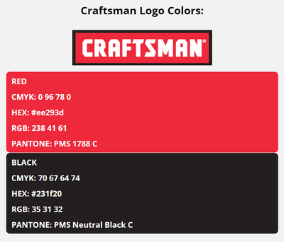 craftsman brand colors in HEX, RGB, CMYK, and Pantone