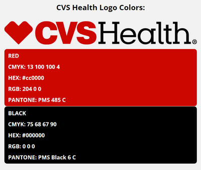 cvs brand colors in HEX, RGB, CMYK, and Pantone