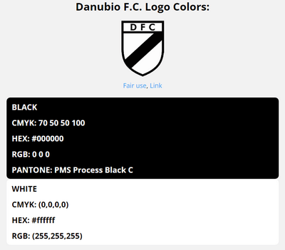 danubio f c team color codes in HEX, RGB, CMYK, and Pantone