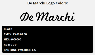 de marchi brand colors in HEX, RGB, CMYK, and Pantone