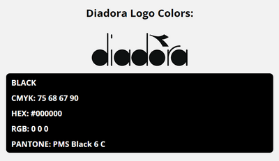 diadora brand colors in HEX, RGB, CMYK, and Pantone