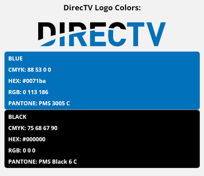 direct tv brand colors in HEX, RGB, CMYK, and Pantone