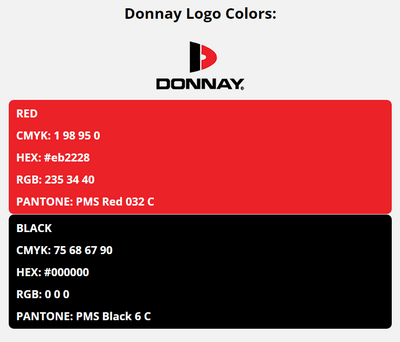 donnay brand colors in HEX, RGB, CMYK, and Pantone