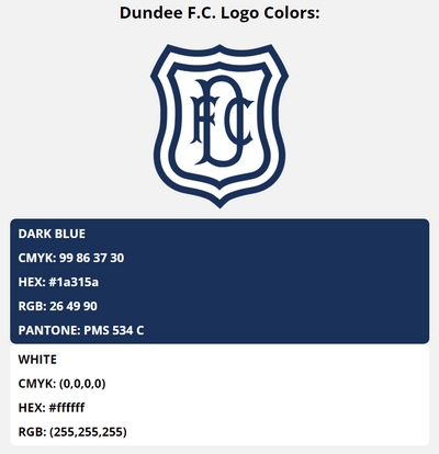 dundee team color codes in HEX, RGB, CMYK, and Pantone
