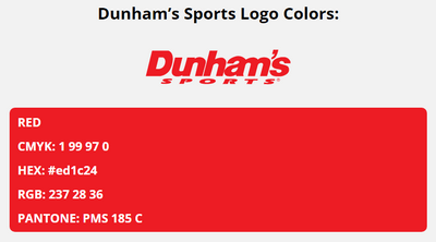 dunhams brand colors in HEX, RGB, CMYK, and Pantone