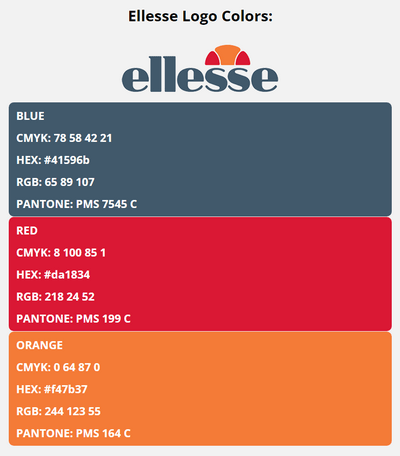 ellesse brand colors in HEX, RGB, CMYK, and Pantone