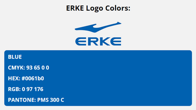 erke brand colors in HEX, RGB, CMYK, and Pantone