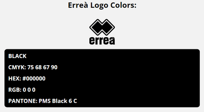errea brand colors in HEX, RGB, CMYK, and Pantone