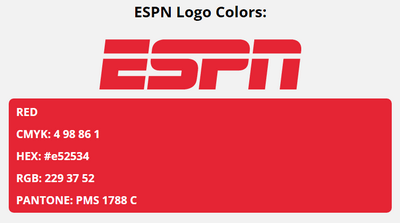 espn brand colors in HEX, RGB, CMYK, and Pantone