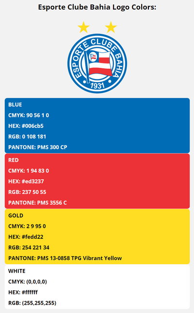 esporte clube bahia team colors codes in HEX, RGB, CMYK, and Pantone
