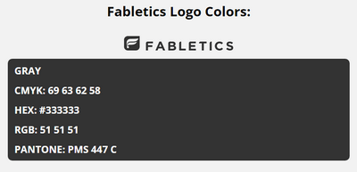 fabletics brand colors in HEX, RGB, CMYK, and Pantone