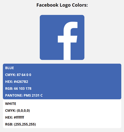 facebook brand colors in HEX, RGB, CMYK, and Pantone