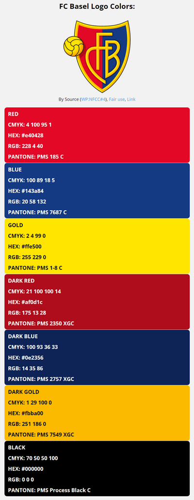 fc basel team colors codes in HEX, RGB, CMYK, and Pantone