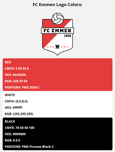 fc emmen team color codes in HEX, RGB, CMYK, and Pantone