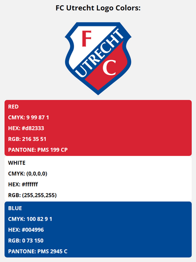 fc utrecht team color codes in HEX, RGB, CMYK, and Pantone