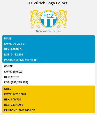 fc zurich team colors codes in HEX, RGB, CMYK, and Pantone