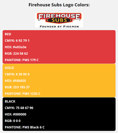firehouse subs brand colors in HEX, RGB, CMYK, and Pantone