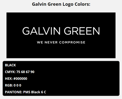 galvin green brand colors in HEX, RGB, CMYK, and Pantone