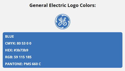 general electric brand colors in HEX, RGB, CMYK, and Pantone
