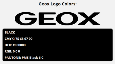 geox brand colors in HEX, RGB, CMYK, and Pantone
