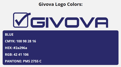 givova brand colors in HEX, RGB, CMYK, and Pantone