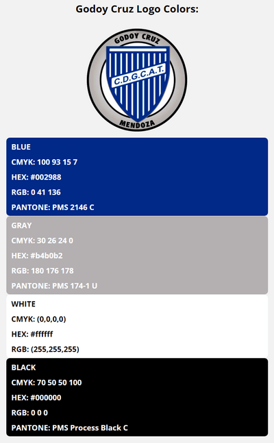 godoy cruz antonio tomba team color codes in HEX, RGB, CMYK, and Pantone