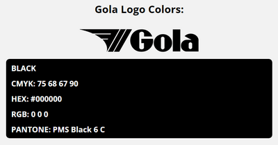 gola brand colors in HEX, RGB, CMYK, and Pantone