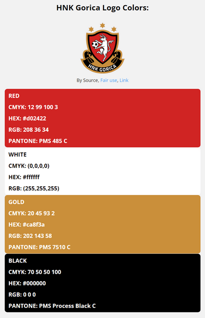 gorica team color codes in HEX, RGB, CMYK, and Pantone color codes in HEX, RGB, CMYK, and Pantone