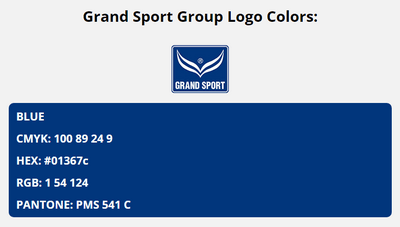 grand sport brand colors in HEX, RGB, CMYK, and Pantone