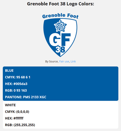 grenoble team color codes in HEX, RGB, CMYK, and Pantone