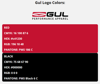 gul brand colors in HEX, RGB, CMYK, and Pantone