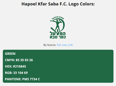 hapoel kfar saba team color codes in HEX, RGB, CMYK, and Pantone