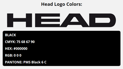 head brand colors in HEX, RGB, CMYK, and Pantone