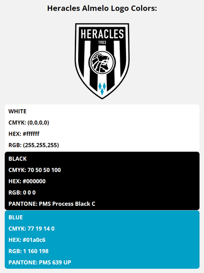 heracles almelo team color codes in HEX, RGB, CMYK, and Pantone