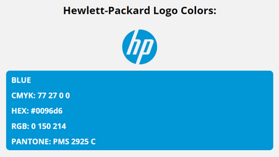 hewlett packard brand colors in HEX, RGB, CMYK, and Pantone