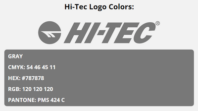 hi tec brand colors in HEX, RGB, CMYK, and Pantone