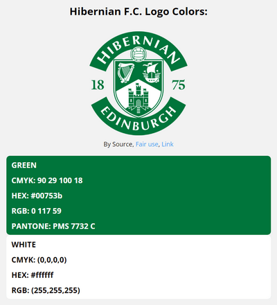 hibernian team color codes in HEX, RGB, CMYK, and Pantone