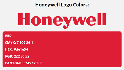 honeywell brand colors in HEX, RGB, CMYK, and Pantone