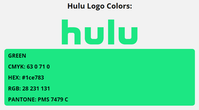 hulu brand colors in HEX, RGB, CMYK, and Pantone
