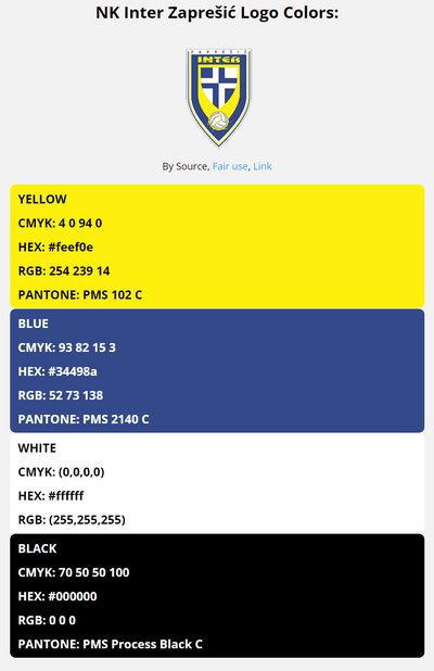 inter zapresic team color codes in HEX, RGB, CMYK, and Pantone color codes in HEX, RGB, CMYK, and Pantone