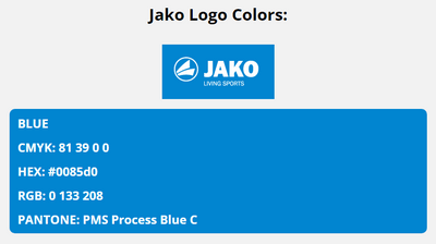 jako brand colors in HEX, RGB, CMYK, and Pantone