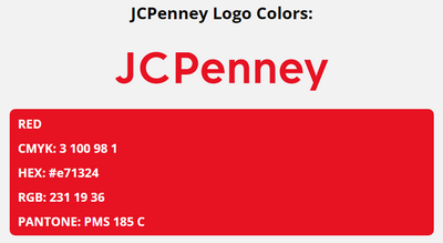 jcpenney brand colors in HEX, RGB, CMYK, and Pantone